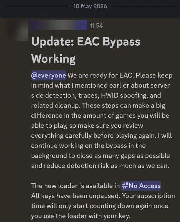 Discord announcement from a bot developer confirming resumed operations
