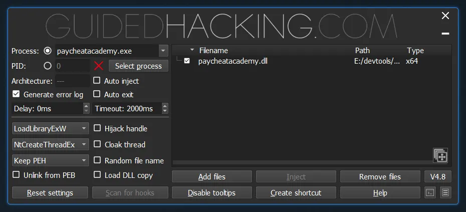 GH Injector GUI interface in 2026